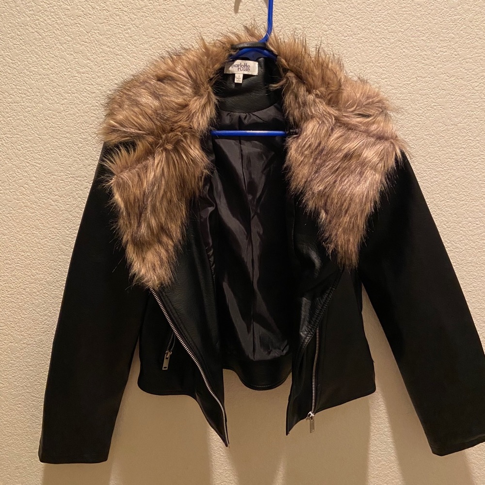 Faux Fur Trim Leather Jacket